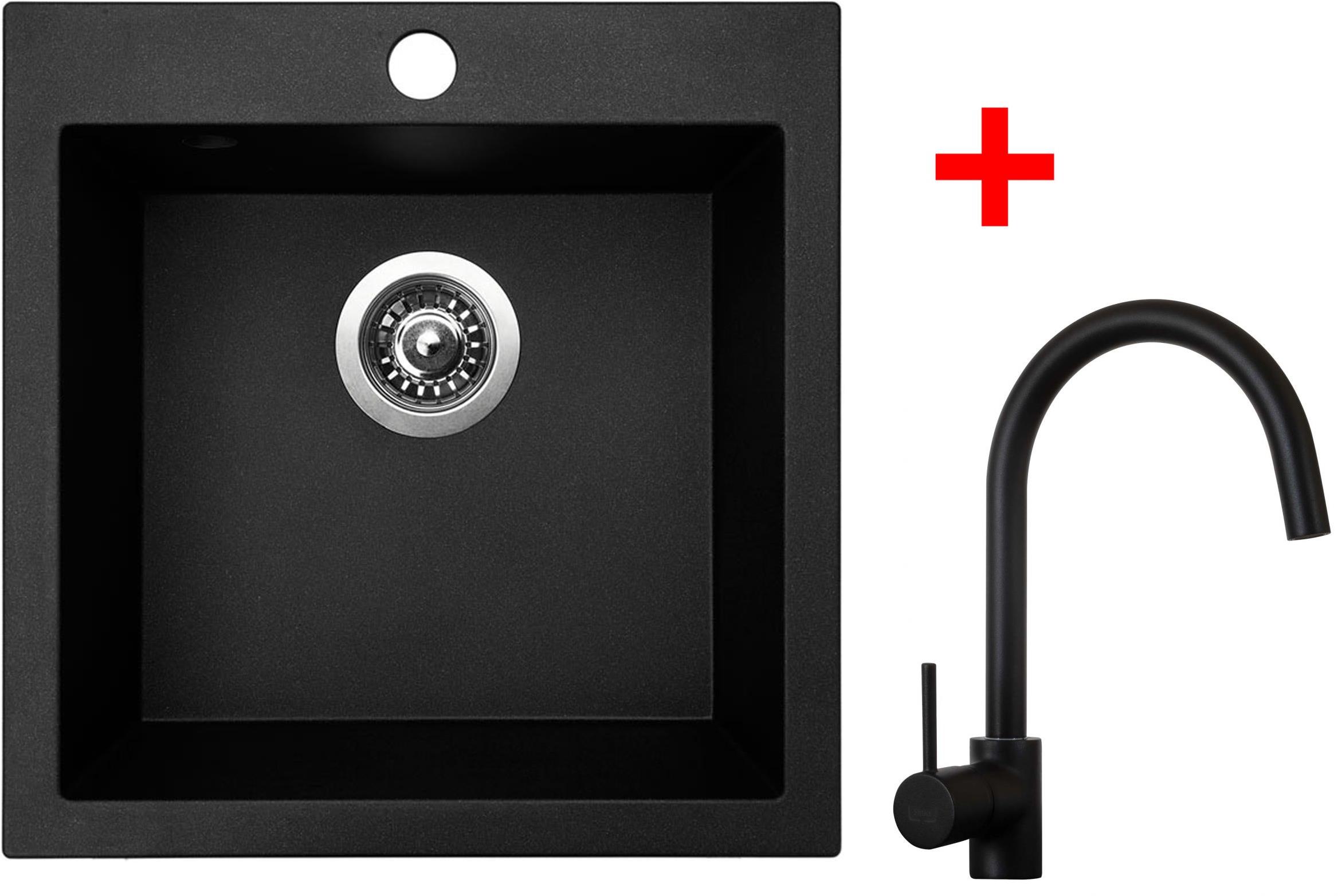 Sinks Viva 455 Granblack + Vitalia, černá, matná