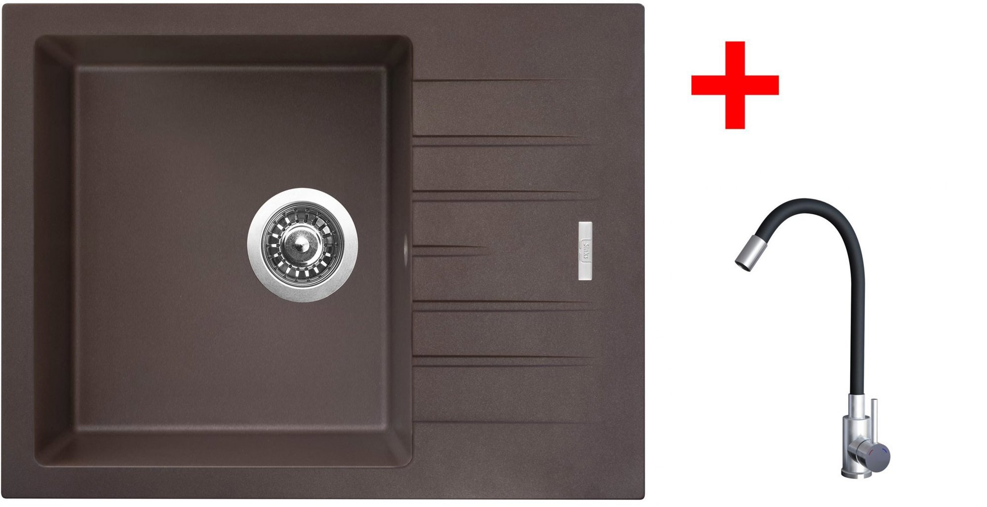 Sinks Perfecto 650 Marone + Elasta nerez/černý