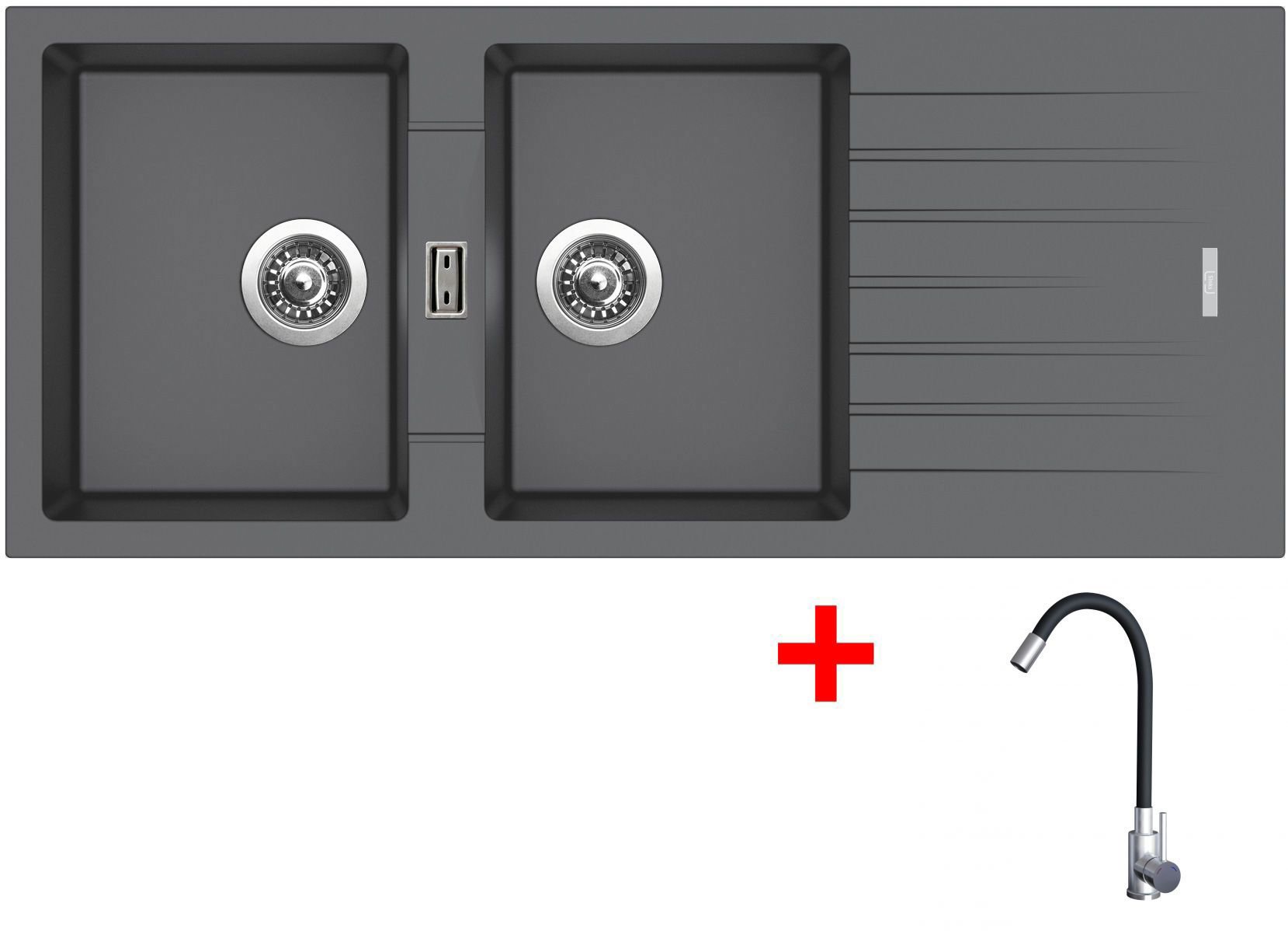 Sinks Perfecto 1160 Duo Titanium + Elasta nerez/černý