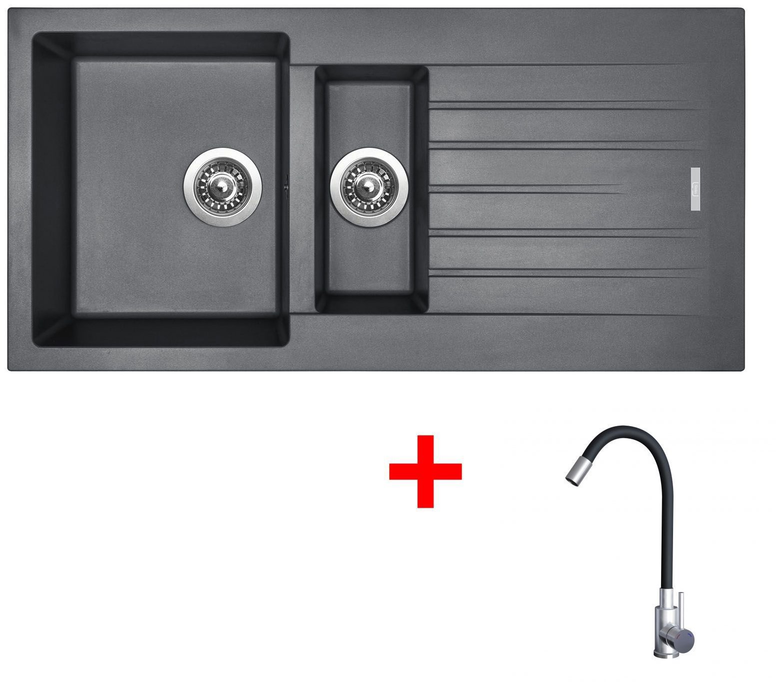 Sinks PERFECTO 1000.1 Titanium + Elasta nerez/černá