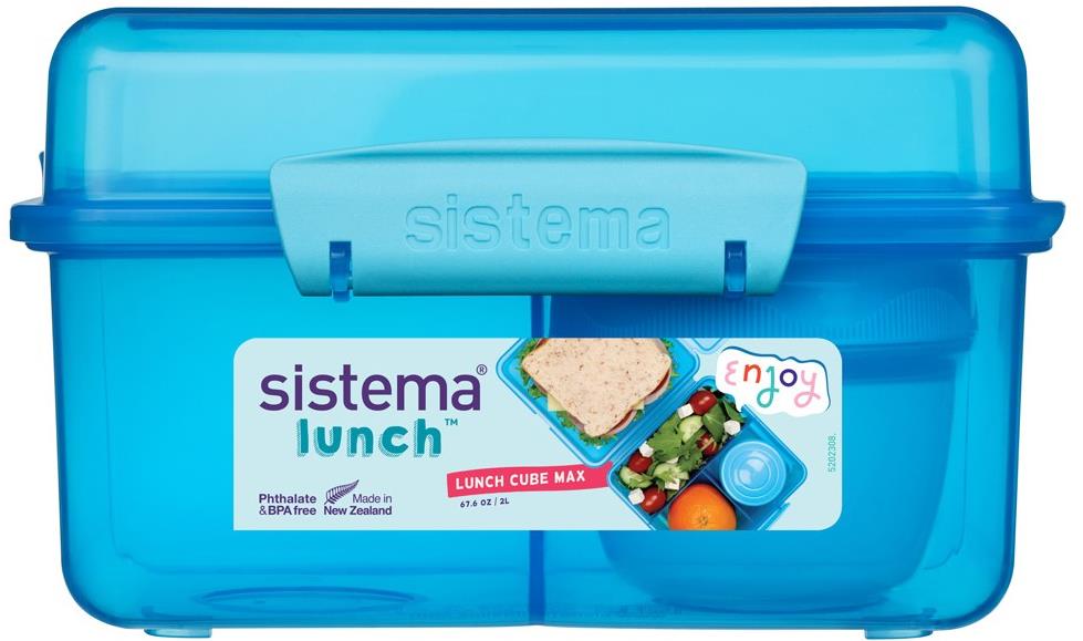 Sistema Tříkomorová krabička s nádobou na jogurt s dvojitým víčkem 2 l, modrá