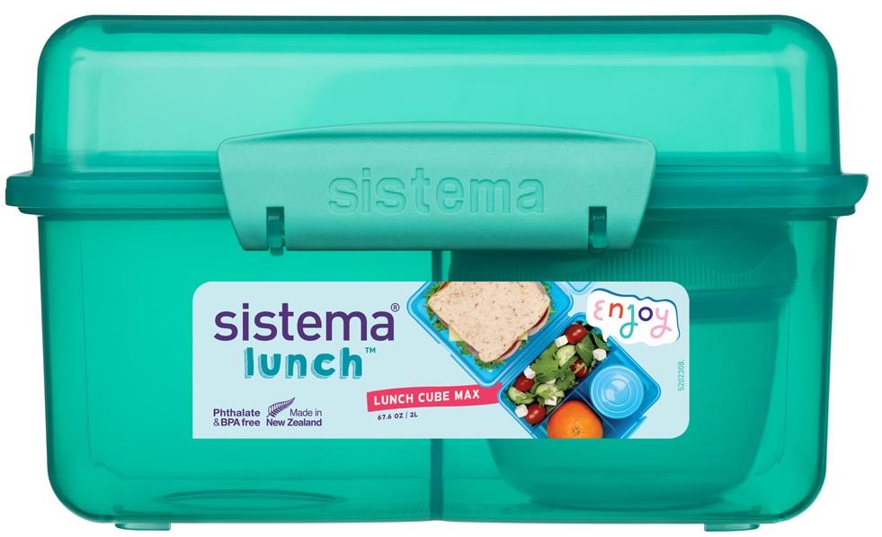 Sistema Tříkomorová krabička s nádobou na jogurt s dvojitým víčkem 2 l, zelená