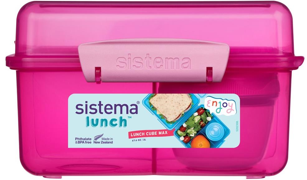 Sistema Tříkomorová krabička s nádobou na jogurt s dvojitým víčkem 2 l, růžová