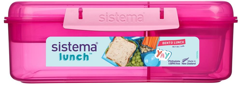 Sistema Tříkomorová krabička s nádobou na jogurt a 2 tácky 1,65 l, růžová