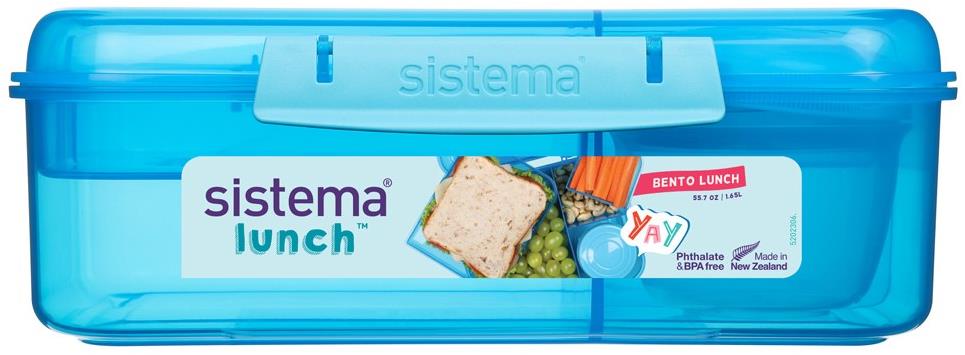 Sistema Tříkomorová krabička s nádobou na jogurt a 2 tácky 1,65 l, modrá