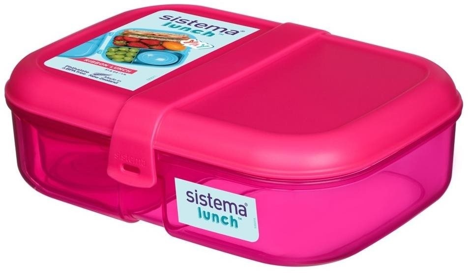 Sistema Ribbon Lunch To Go Tříkomorová krabička na oběd s nádobou na jogurt 1,1 l, růžová