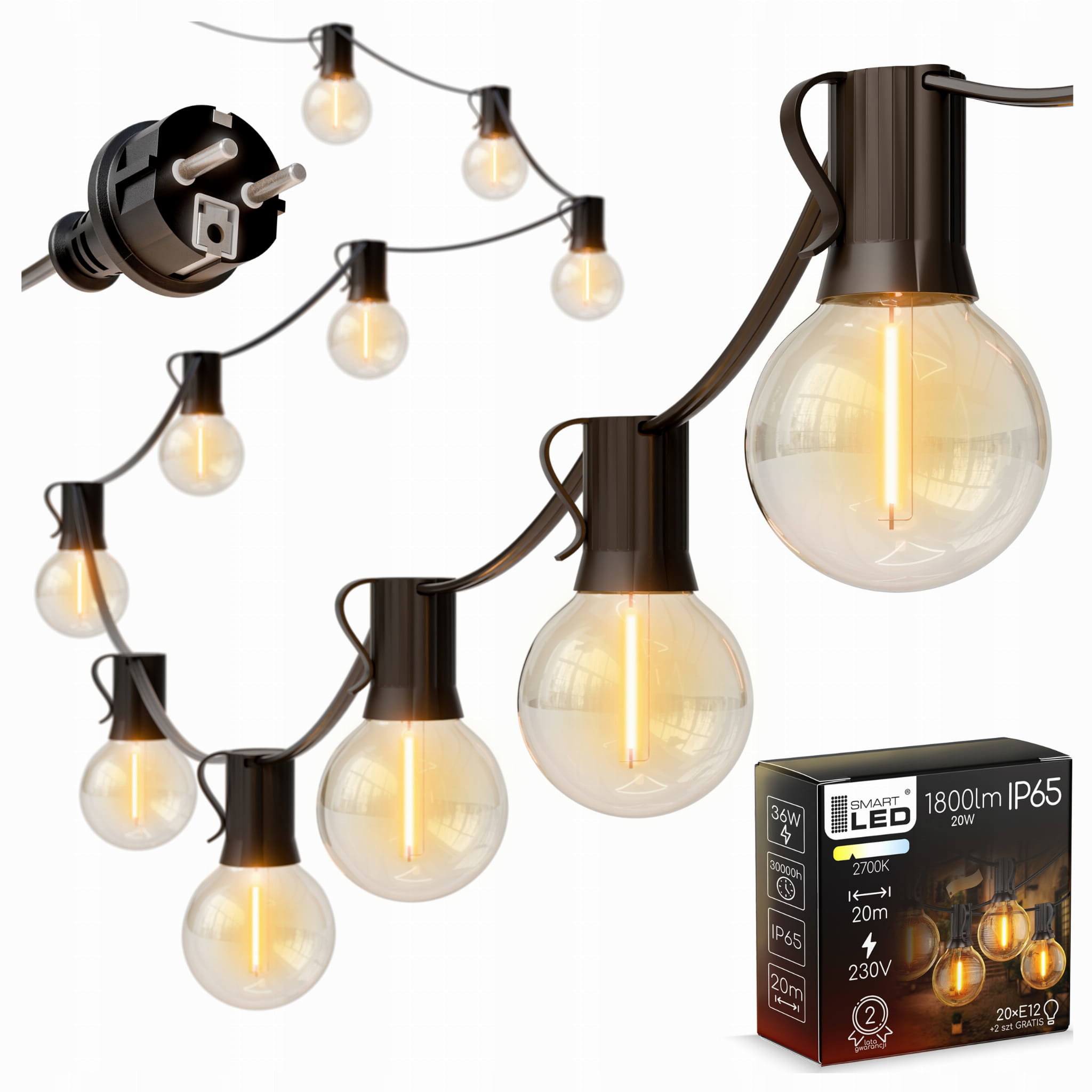 Smart LED Zahradní světelná girlanda 15m 25x LED žárovka E12