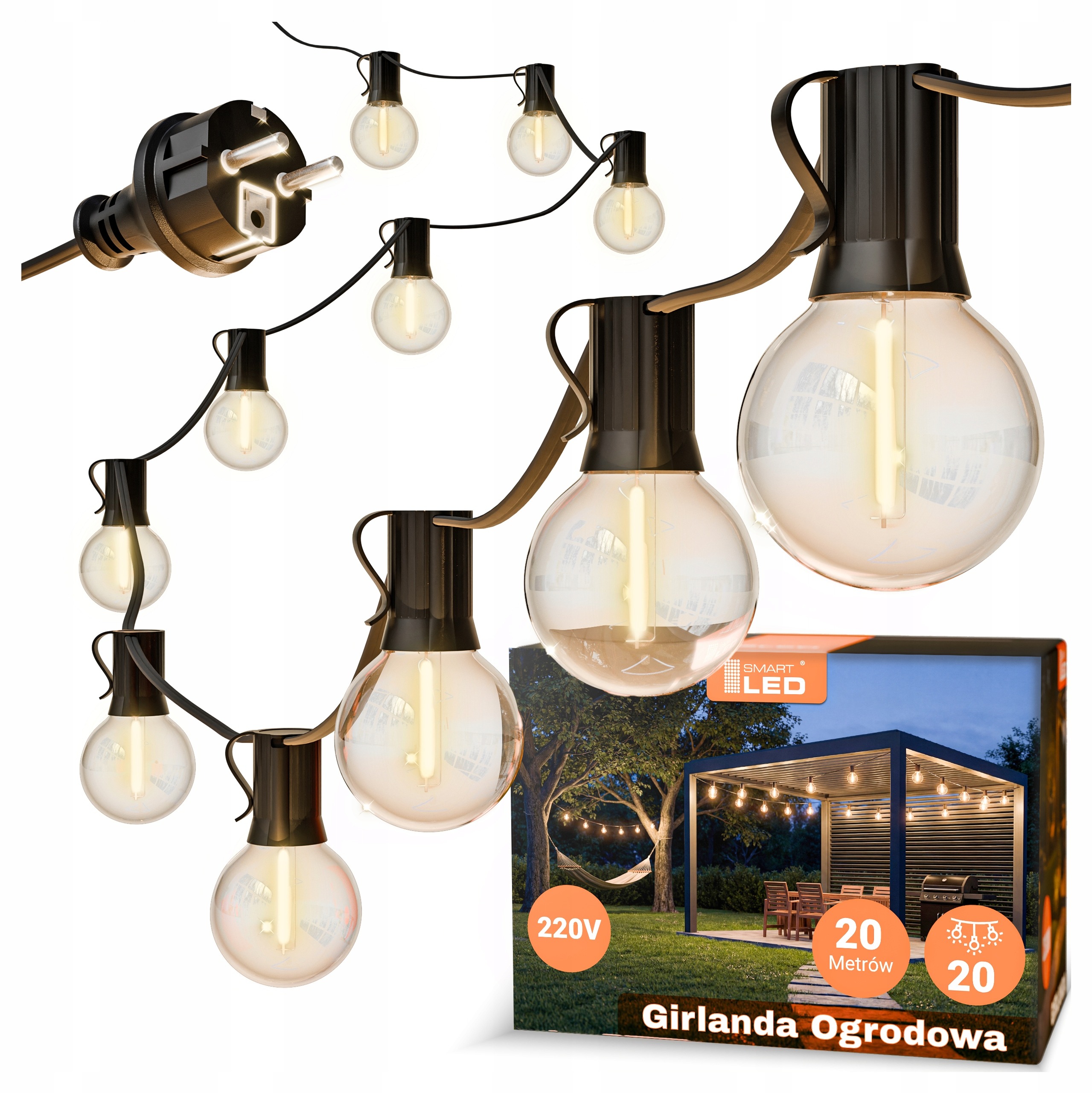 Smart LED Zahradní světelná girlanda 20 m 20 × LED žárovka E12