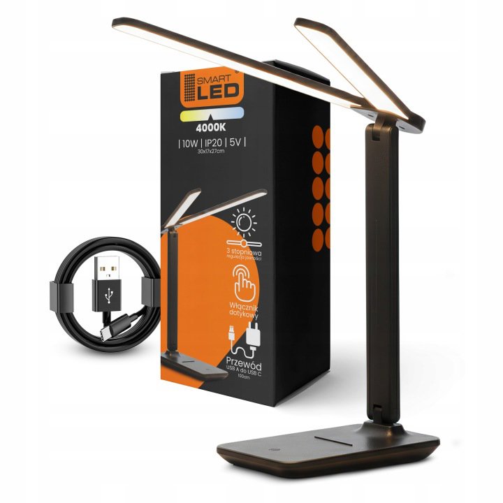 SMART LED Stolní dotyková stmívatelná pracovní LED lampička 2x5W/2 × 200 Lm/USB-C/černá barva