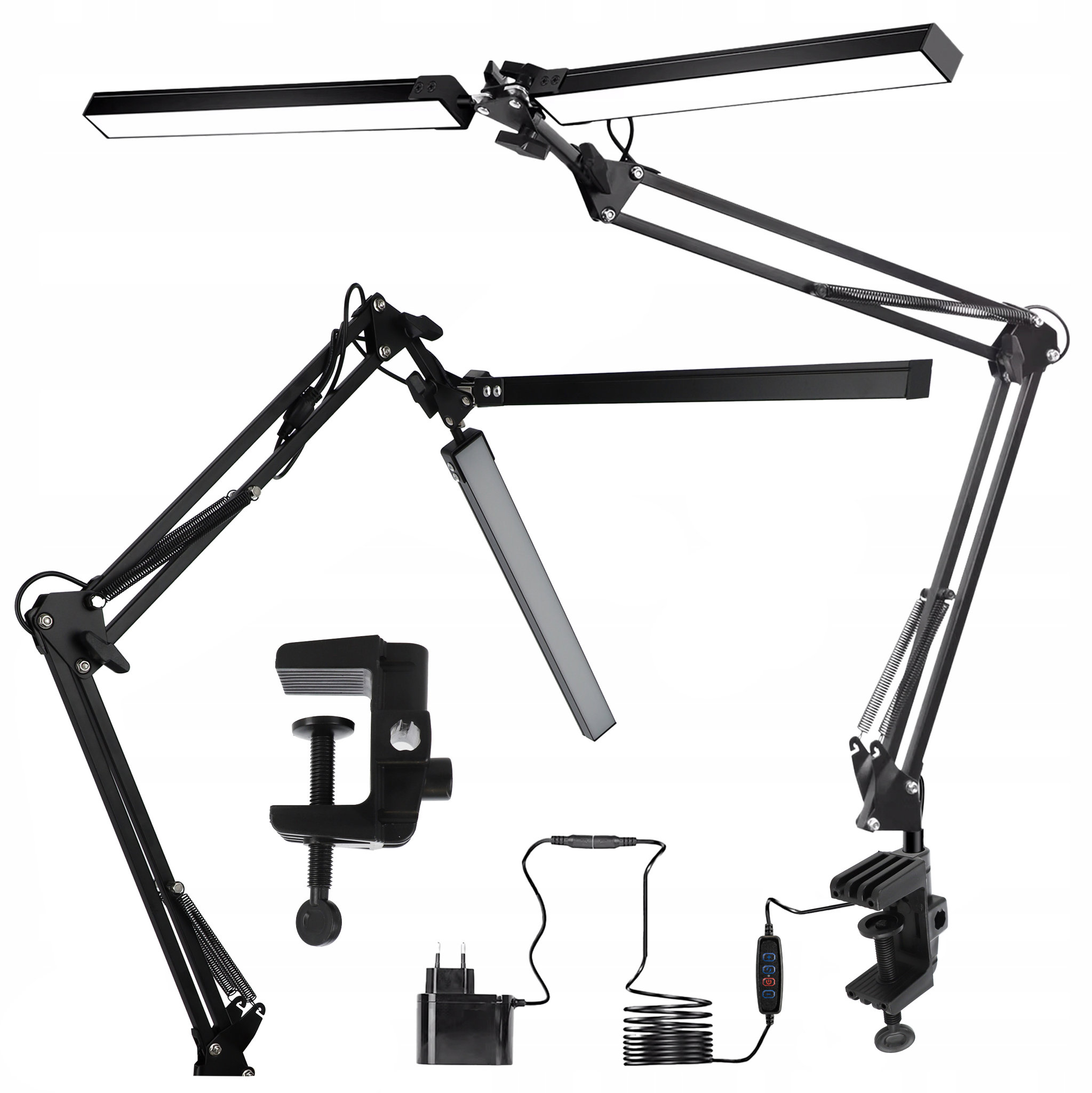 SMART LED Stolní pracovní LED lampička s klipem CCT/2 × 10 W/2 × 300 Lm/USB/černá barva