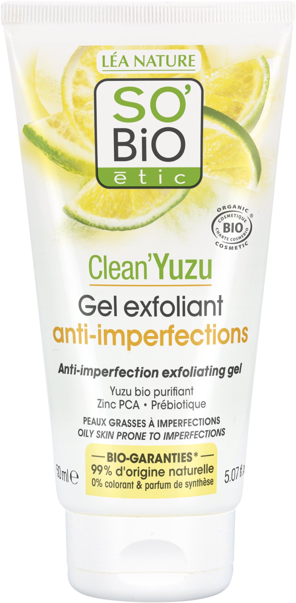 SO’BiO étic Gel pleťový exfoliační, Clean Yuzu BIO 150 ml