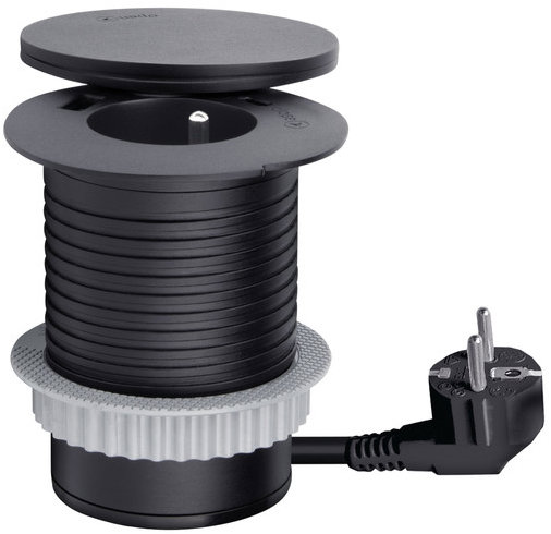 Solight vestavná zásuvka + USB A+C + Wireless 10 W, otočné víčko, kabel 2 m, černá