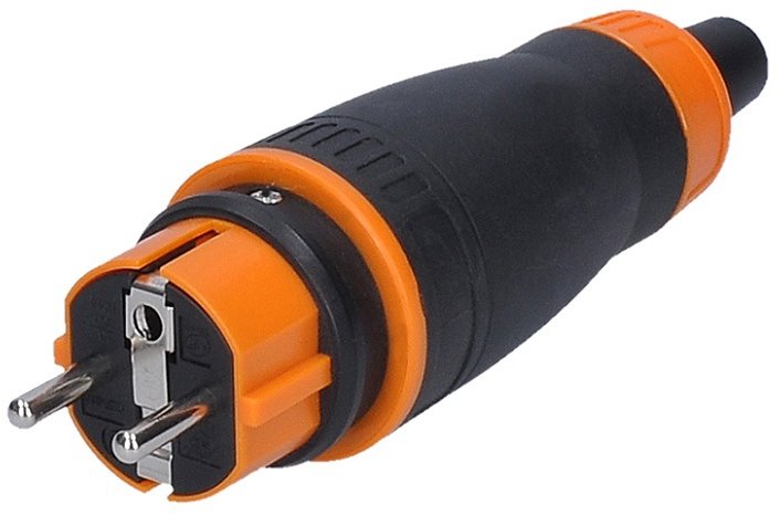 Solight Zástrčka do vlhka, přímá, IP44, černá/oranžová