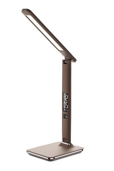 Solight LED stolní lampička s displayem, 9W, volba teploty světla, kůže, hnědá