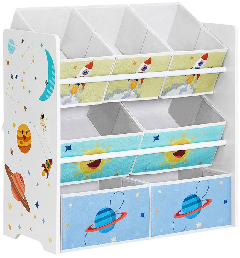 Songmics regál na hračky s vesmírným designem a 7 boxy