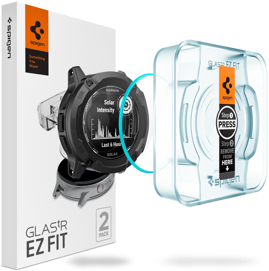 Spigen Glass tR EZ Fit 2 Pack Garmin Instinct 2X Solar