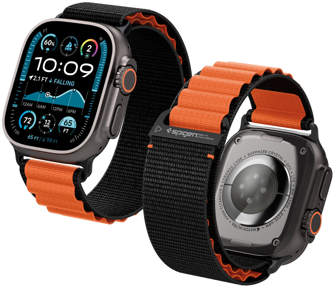 Spigen Fabric Band (hook) Apple Watch 49mm/46mm/45mm/44mm Black Orange