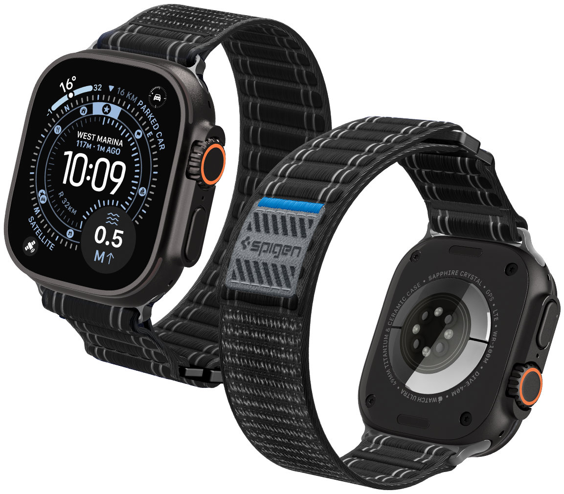 Spigen Fabric Band Hook And Loop Apple Watch 49mm/46mm/45mm/44mm Black
