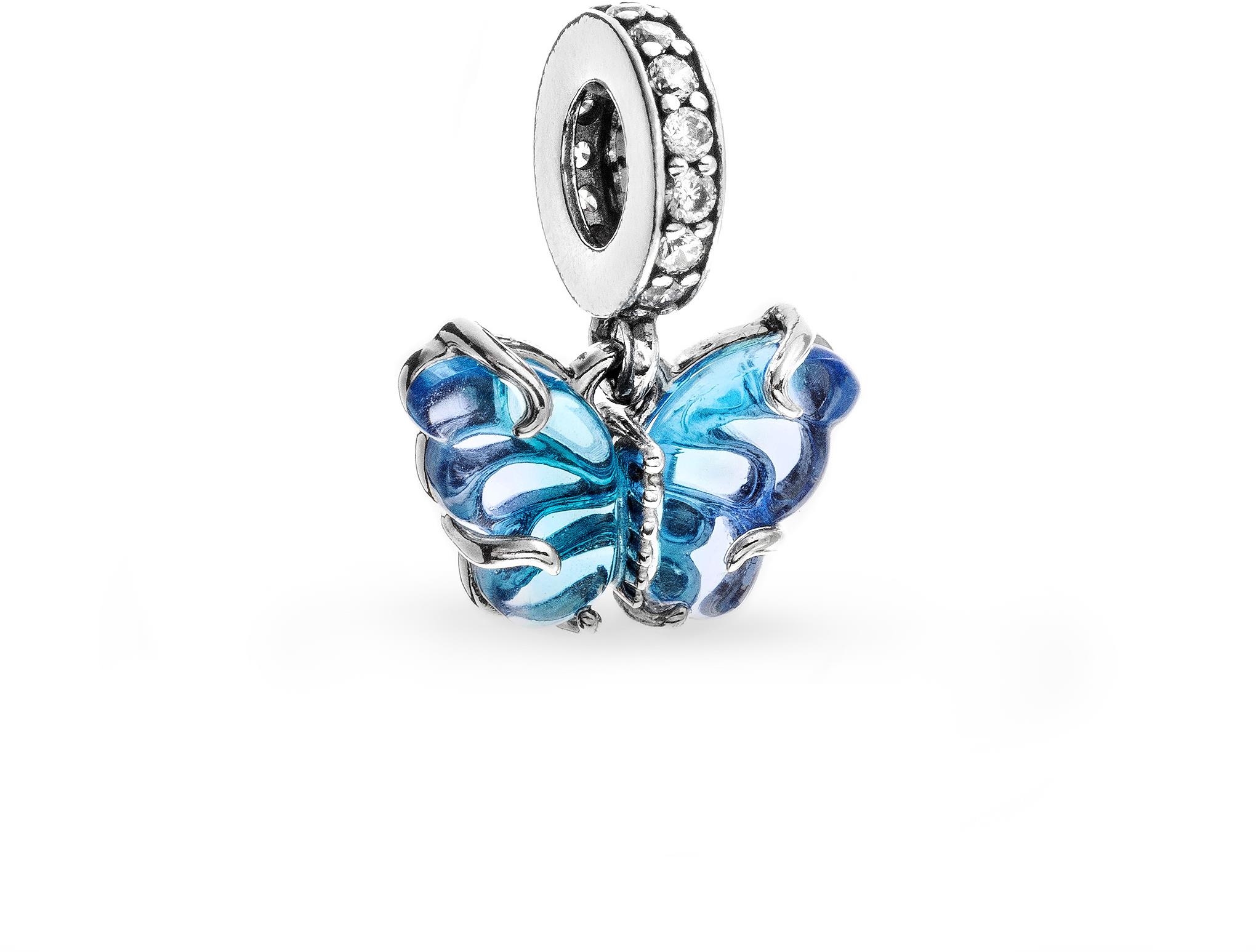 PANDORA Motýl z modrého skla Murano 792698C01 (Ag 925/1000, 1,7 g)