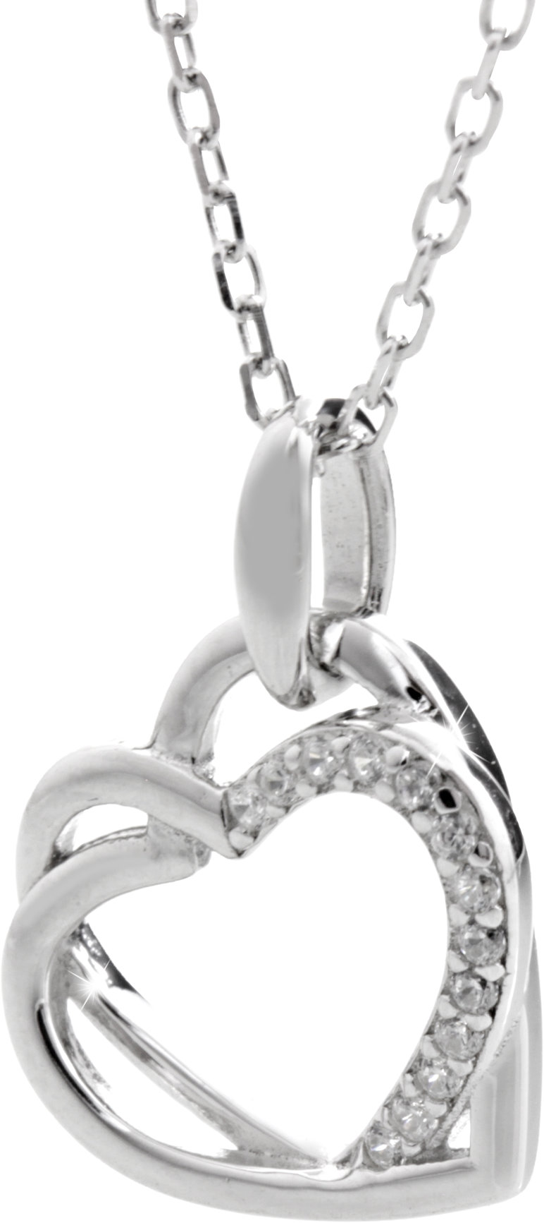 JSB Bijoux Dvě propletená srdíčka zdobená Kubickými zirkony Crystal 92300522cr (Ag925/1000, 2,65 g)