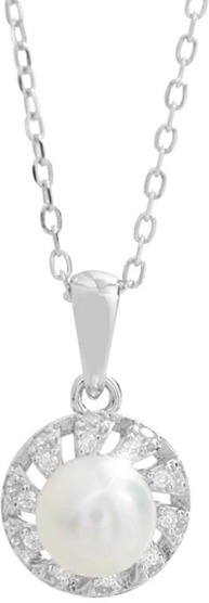 JSB Bijoux Říční perla s obvodem Kubických zirkonů Crystal 92300576cr (Ag925/1000, 2,43 g)