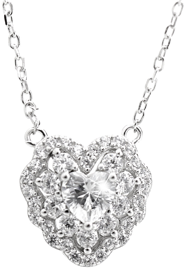 JSB Bijoux Velké zdobené srdce z Kubických zirkonů Crystal 92300593cr (Ag925/1000, 2,88 g)