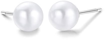 LUCA BARRA Steel Pearl Earrings 6 mm