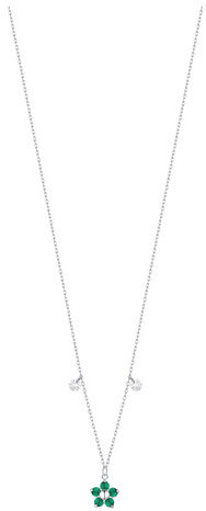 LUCA BARRA Steel Necklace With Flower Pendant With Green Zircon Petals