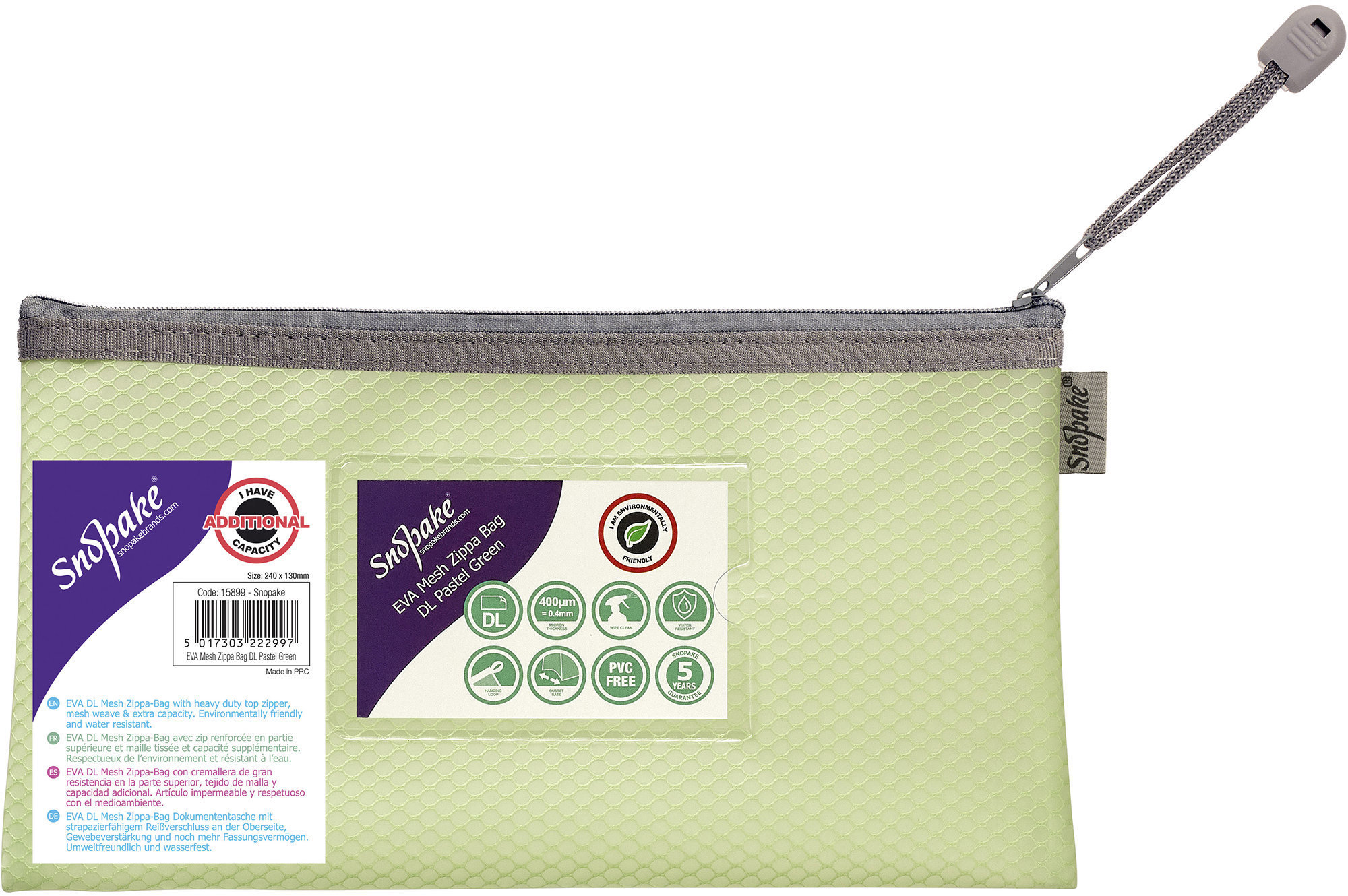 SNOPAKE EVA Pastel Mesh se zipem HC, DL, pastelově zelené