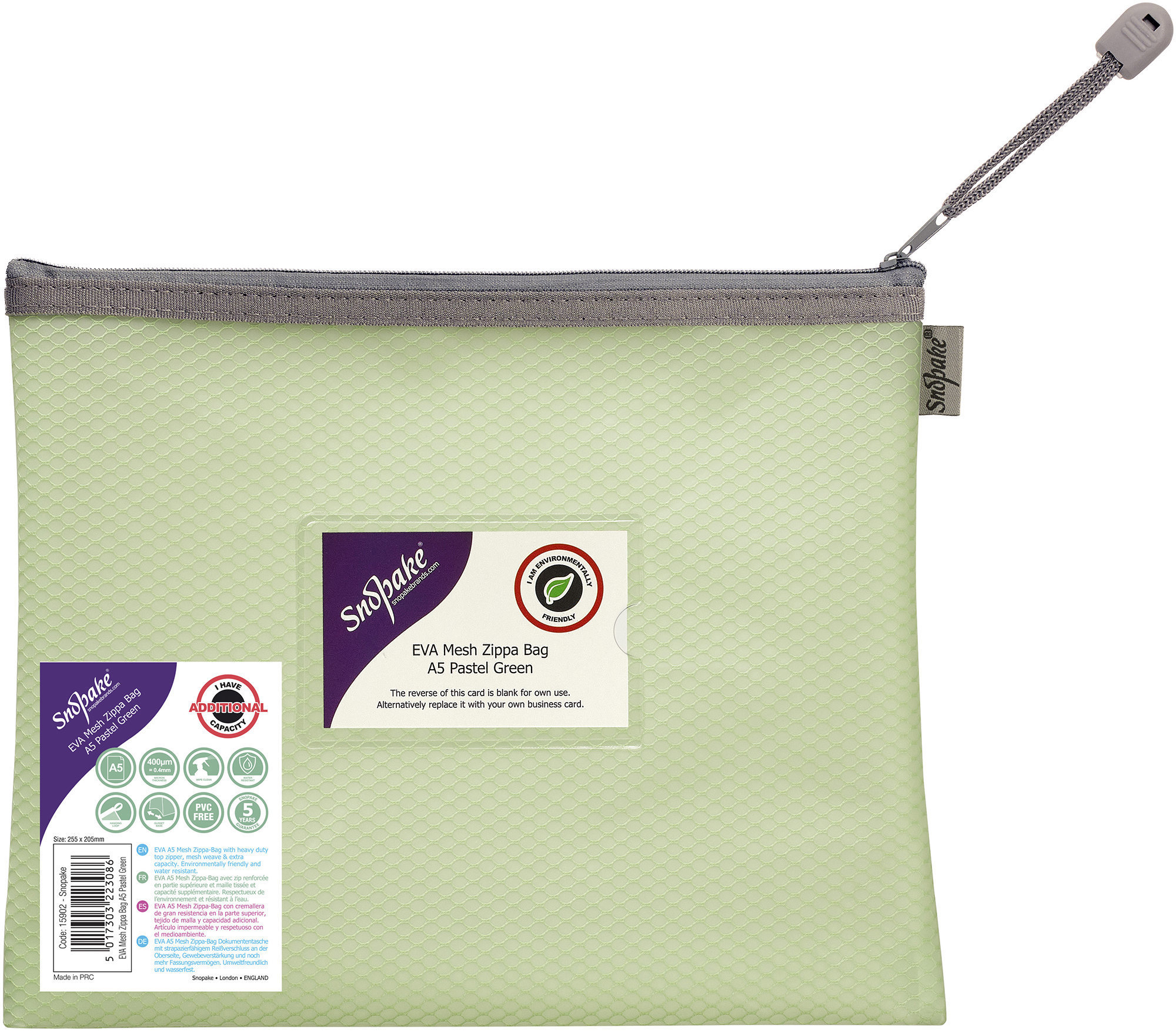 SNOPAKE EVA Pastel Mesh se zipem HC, A5, pastelově zelené