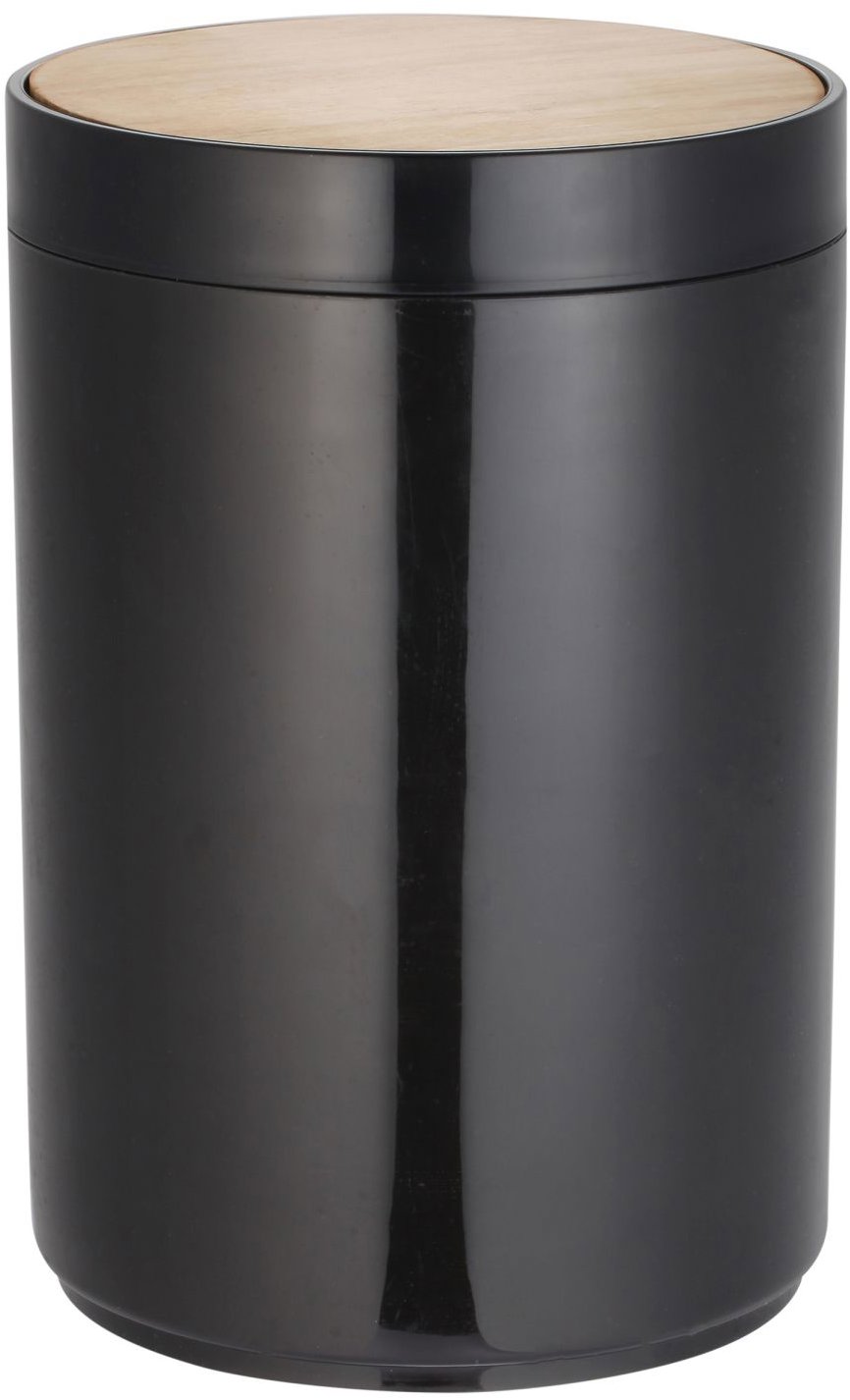 MSV výklopný odpadkový koš Oslo, černý, plast, bambusové víko, 5 l