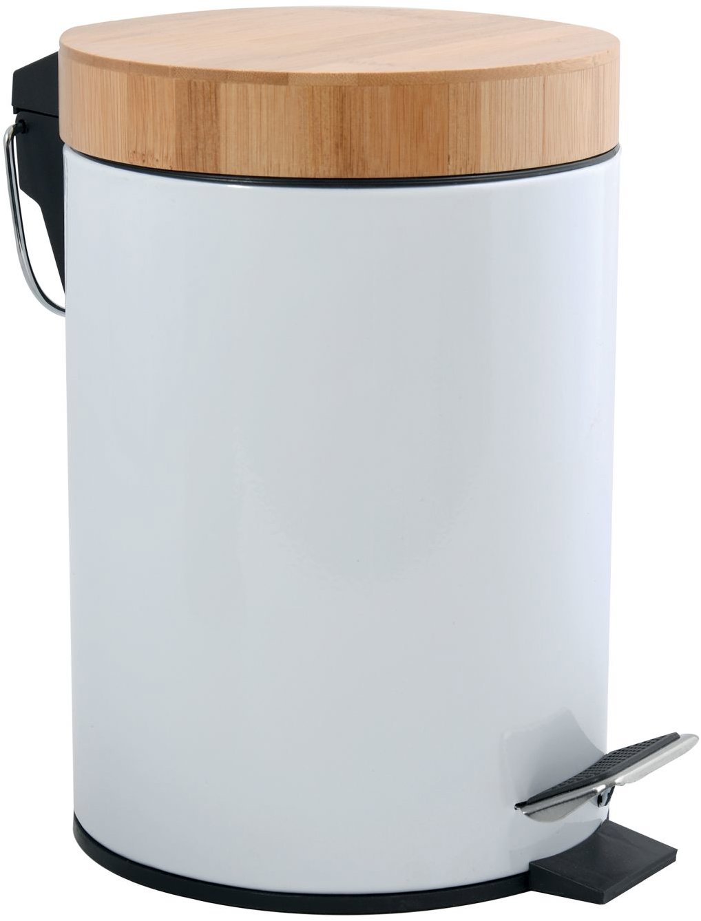 MSV pedálový odpadkový koš Aza, bílá ocel, bambusové víko, 3 l