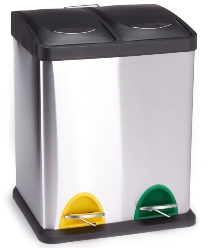 MSV pedálový koš na tříděný odpad Tri Selectif, kartáčovaná nerez ocel, 2 × 8 l