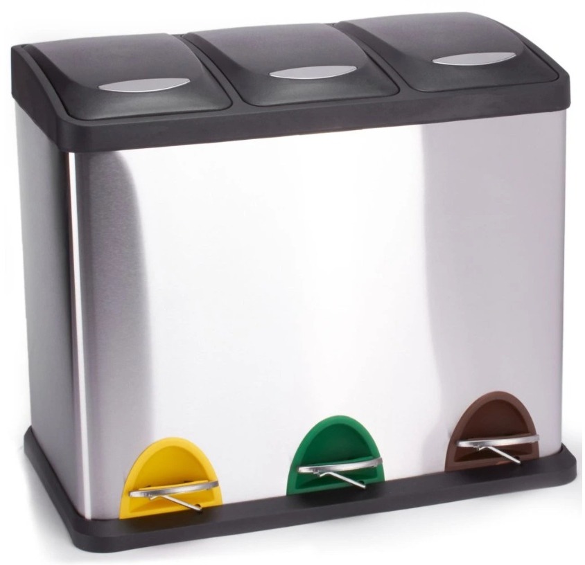 MSV pedálový koš na tříděný odpad Tri Selectif, kartáčovaná nerez ocel, 3 × 8 l