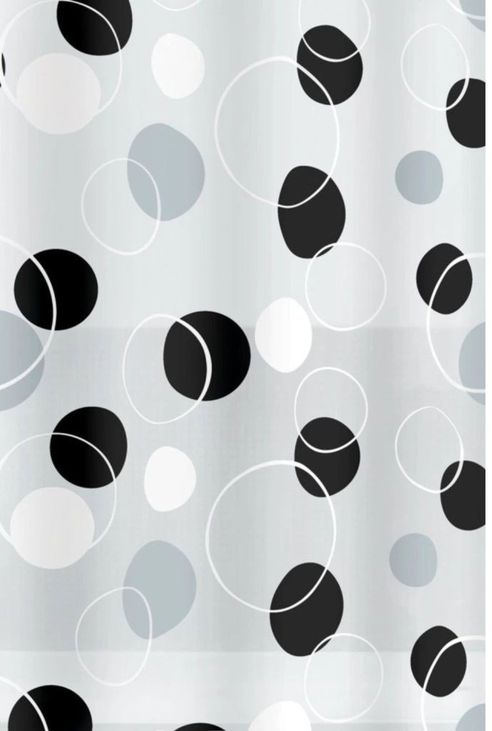 Spirella sprchový závěs BUBBLE, motiv kroužky, bílo - černý, PEVA, 180 × 200 cm