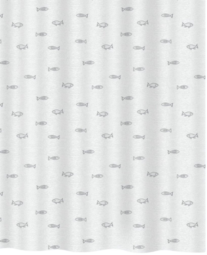 Spirella sprchový závěs KOS, motiv rybiček, šedý, 180 × 200 cm, polyester