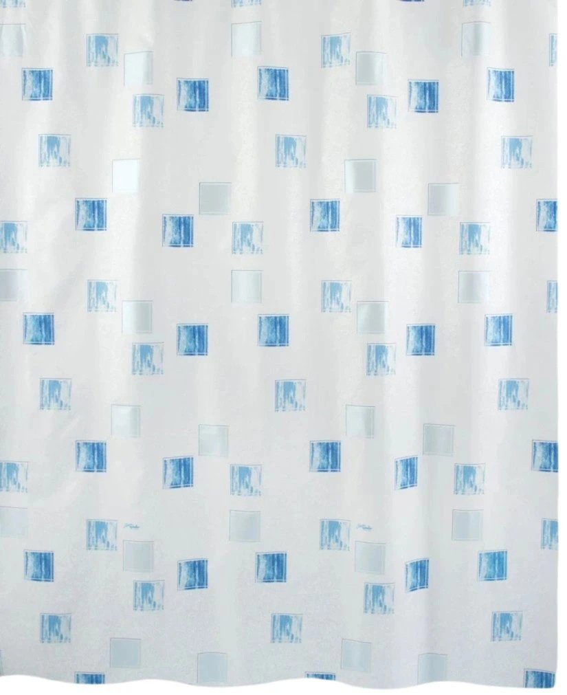 Spirella sprchový závěs MILANO, motiv čtverců, bílo - modrý, 180 × 200 cm, polyester