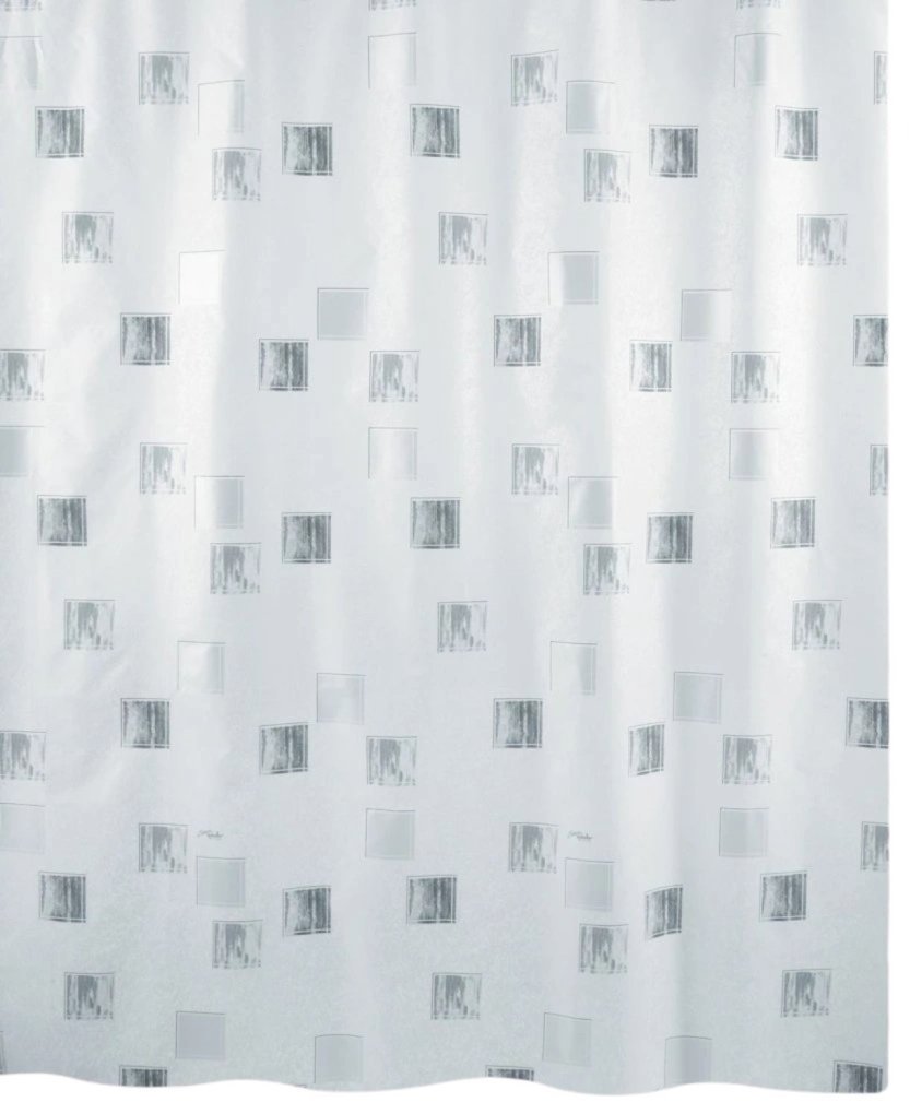 Spirella sprchový závěs MILANO, motiv čtverců, bílo - stříbrný, 180 × 200 cm, polyester