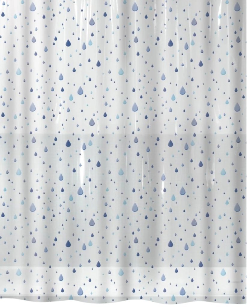 Spirella sprchový závěs WATERDROP, motiv kapky, bílo-modrý, PEVA, 180 × 200 cm