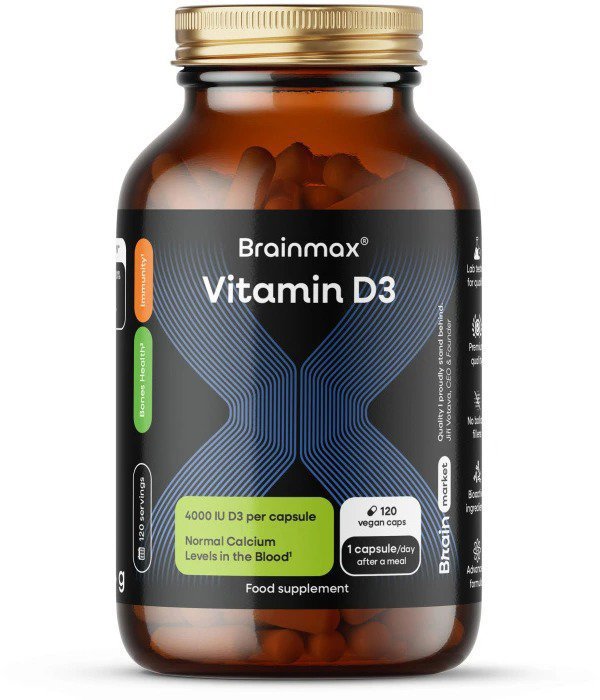 BrainMax Vitamin D3, 4000 IU, 120 rostlinných kapslí