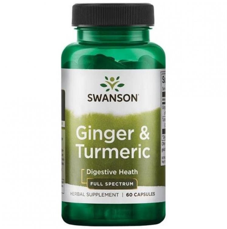 Swanson Ginger &amp; Turmeric (zázvor + kurkuma), 60 kapslí