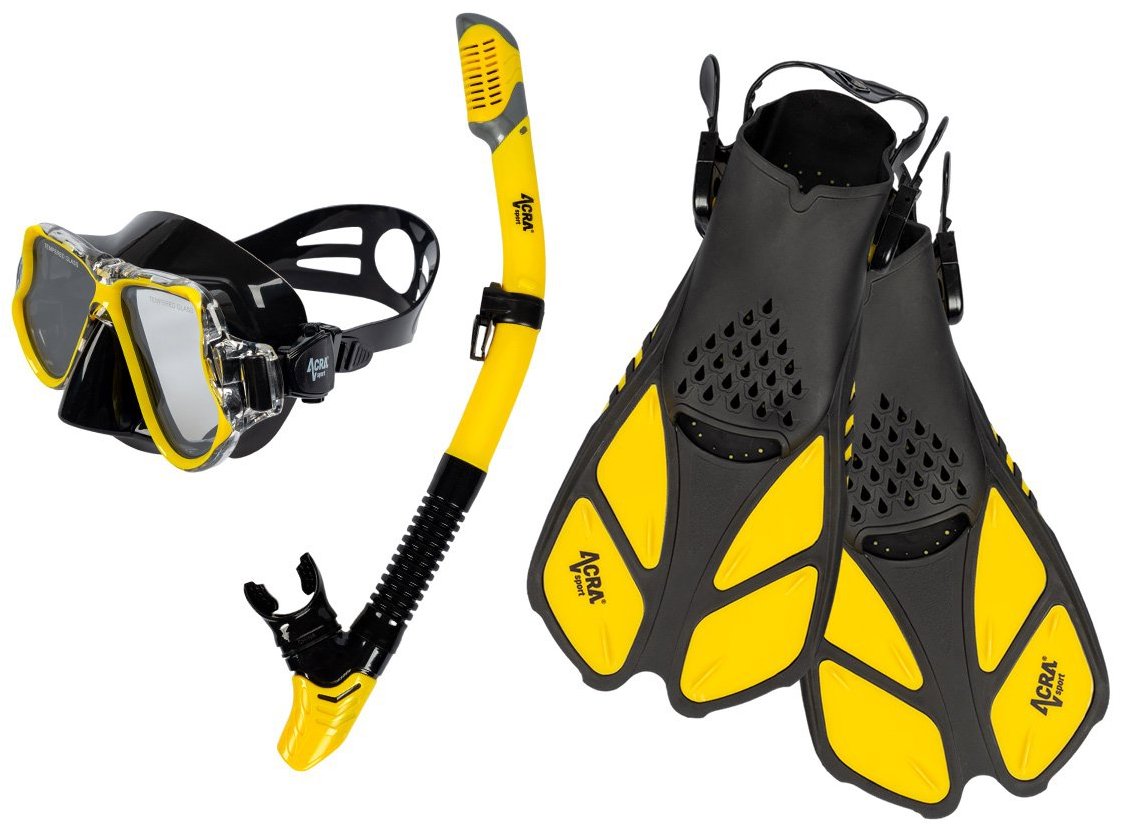 Acra šnorchlovací set 3v1 m6213, žlutý, brýle, šnorchl, ploutve 42-47