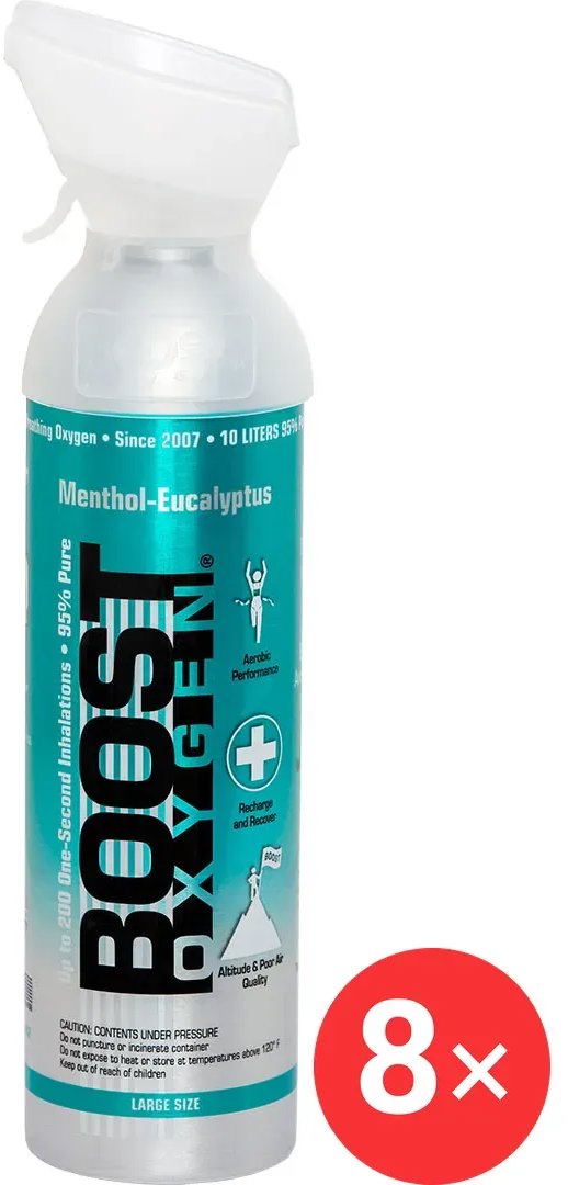 Boost Oxygen Doplňkový kyslík v plechovce Mentol Eukalyptus, velký, 8 × 9 l