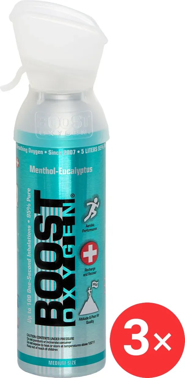 Boost Oxygen Doplňkový kyslík v plechovce Mentol Eukalyptus, malý, 3 × 3 l