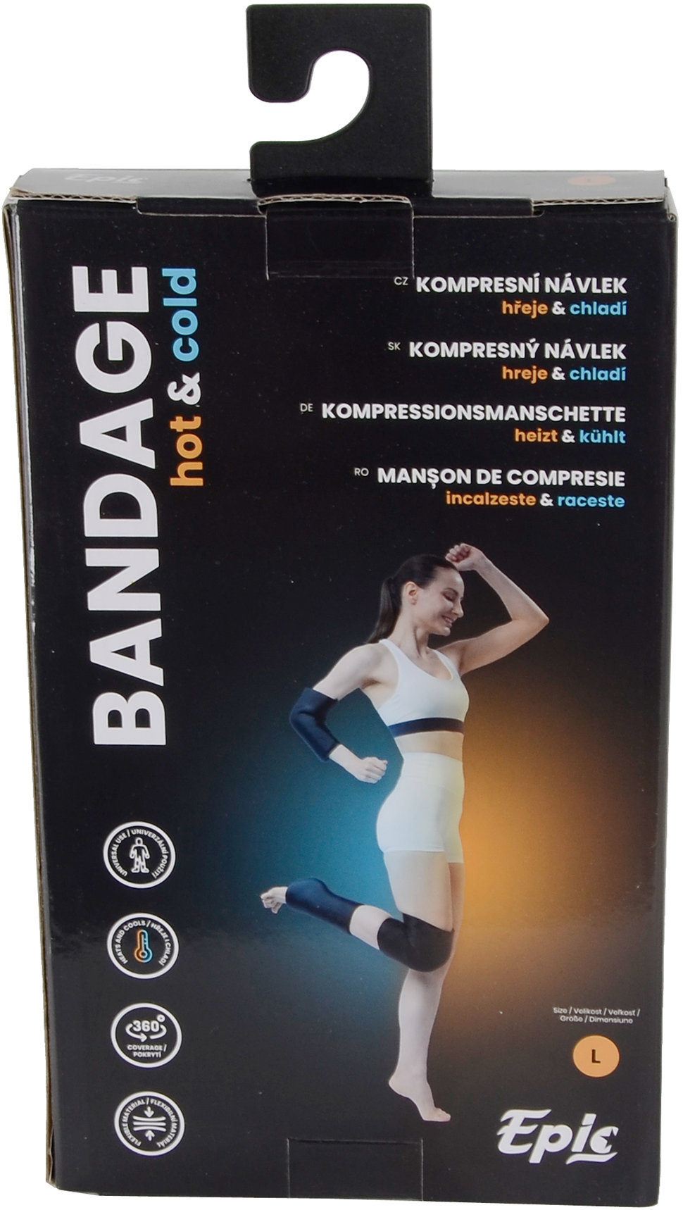 EPICSTAR BANDAGE HOT&COLD Kompresní návlek hřejivo-chladivý, černá, velikost