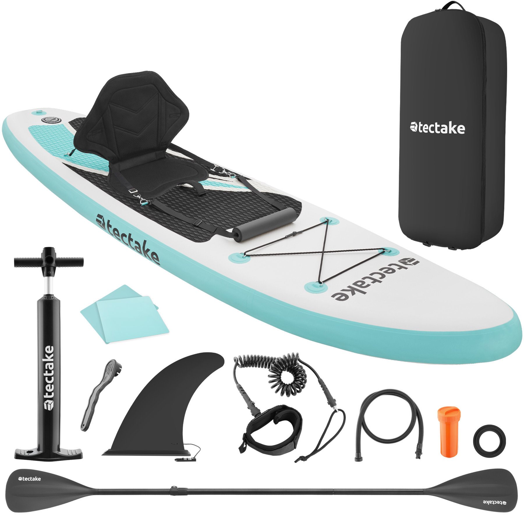 TecTake Zenon Paddleboard s příslušenstvím, 2 v 1 nafukovací, modro-bílý