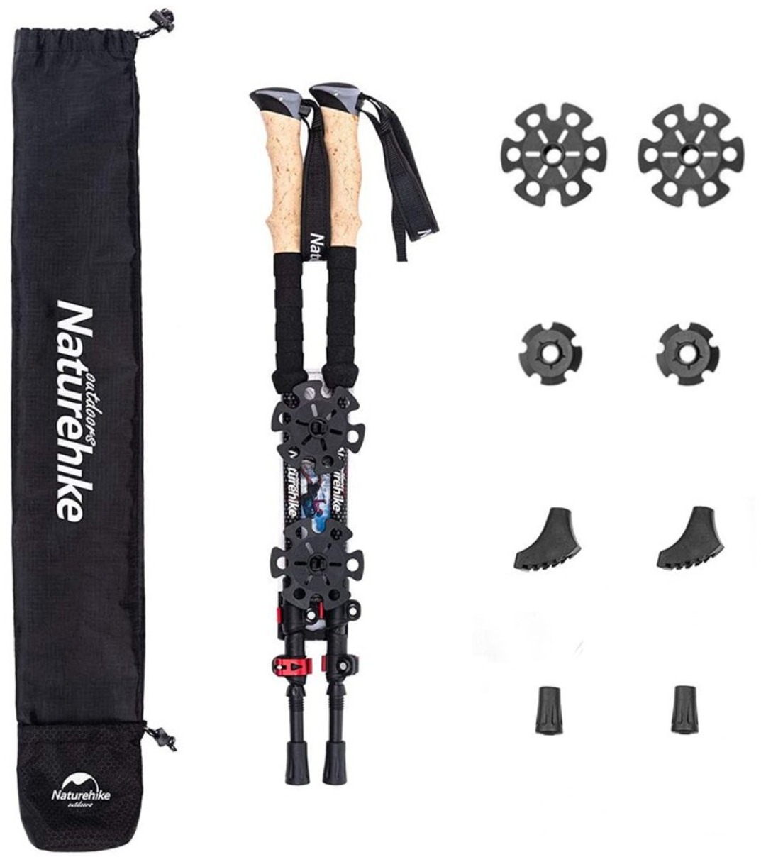 Naturehike carbonové trekingové hole DS03 pár 400g - černo/červené