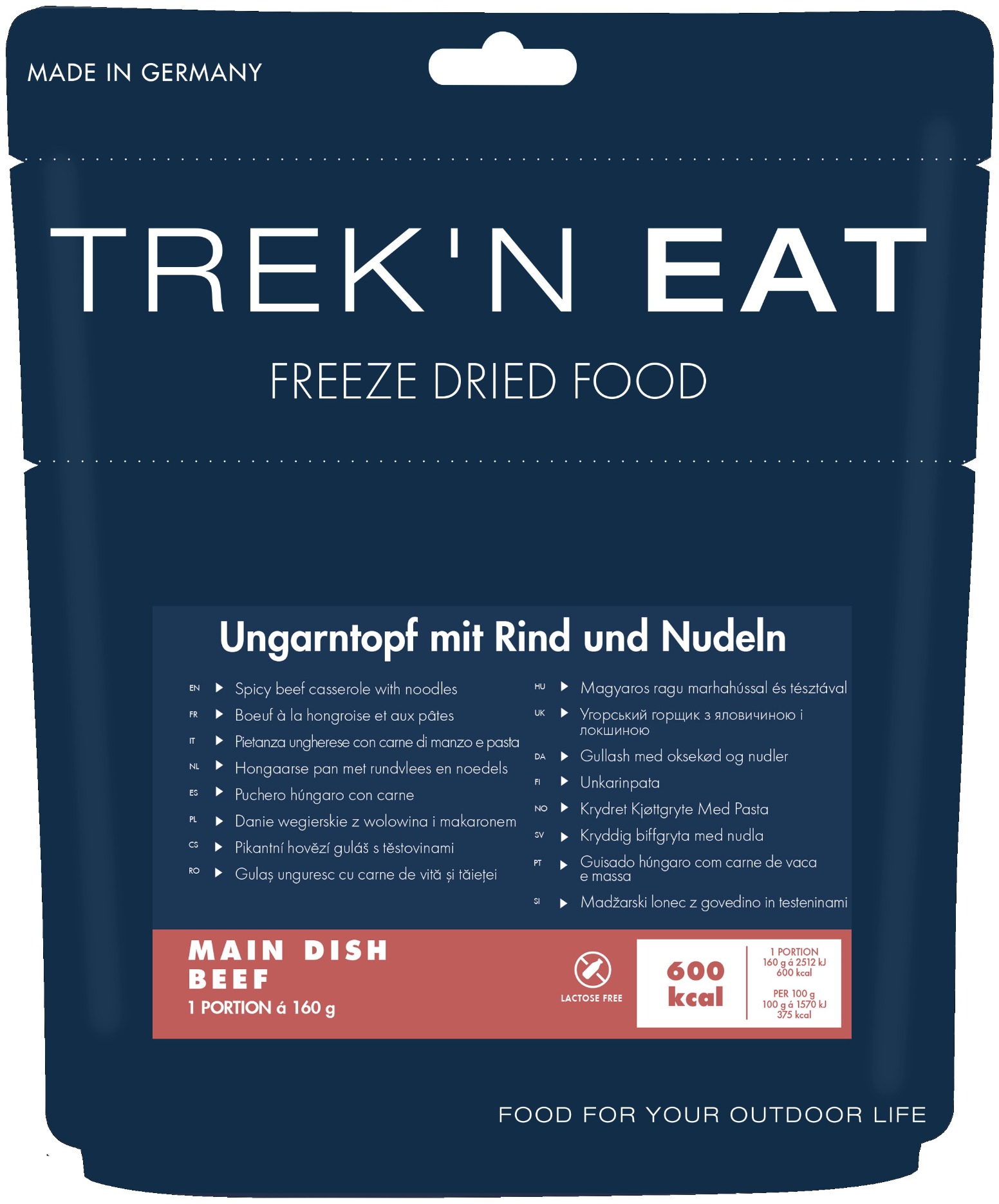 Mre trek'n eat pikantní hovězí guláš s těstovinami