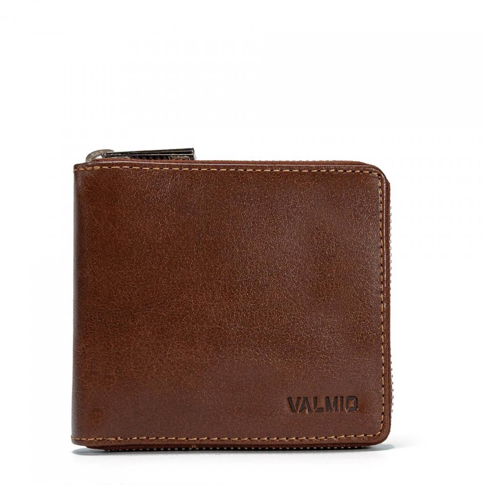 Valmio RFID kožená peněženka na zip, hnědá