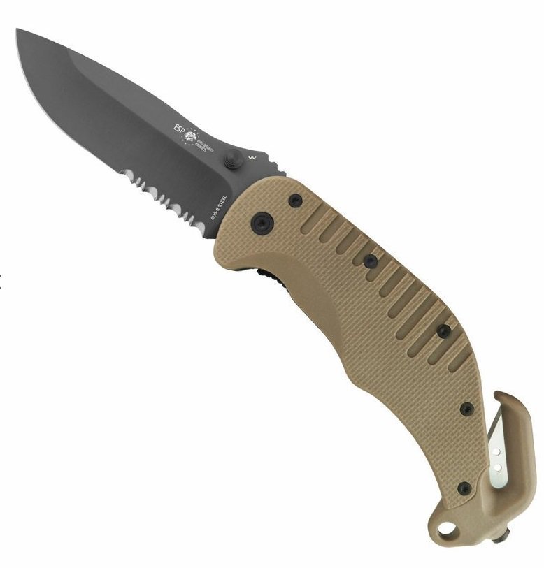ESP Záchranářský nůž RKK01S Khaki s kombinovaným ostřím